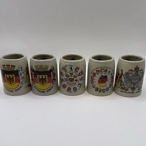 Mini German Stoneware Beer Mugs approx 2" Vintage LOT Of 5 Deutschland Souvenir